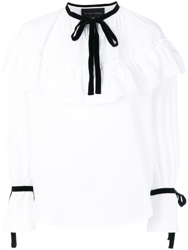 Christian Pellizzari Ruffled Pussy Bow Blouse - White