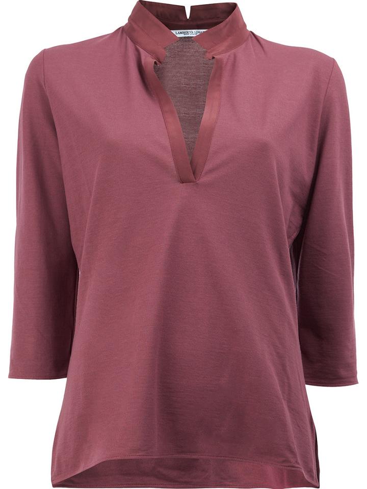Lamberto Losani V-neck Cropped Sleeve Blouse, Women's, Size: Small, Red, Silk/cotton