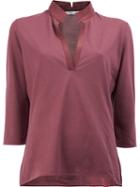 Lamberto Losani V-neck Cropped Sleeve Blouse, Women's, Size: Small, Red, Silk/cotton
