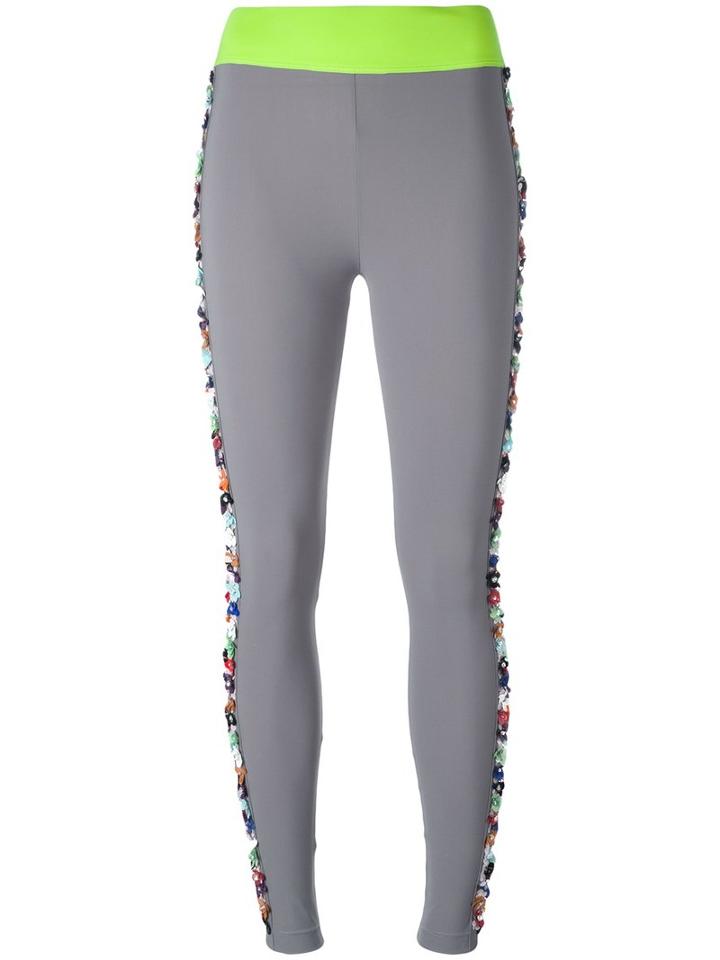 No Ka' Oi Floral Embellished Leggings, Women's, Size: Small, Grey, Nylon/spandex/elastane