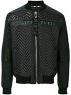 Philipp Plein - Textured Bomber Jacket - Men - Nylon/polyester/polyurethane/wool - Xl, Black, Nylon/polyester/polyurethane/wool