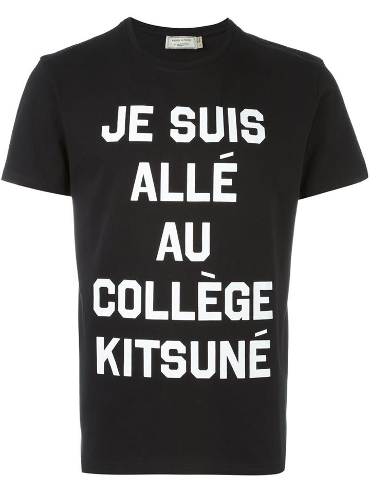 Maison Kitsuné Quote Print T-shirt, Men's, Size: Large, Black, Cotton