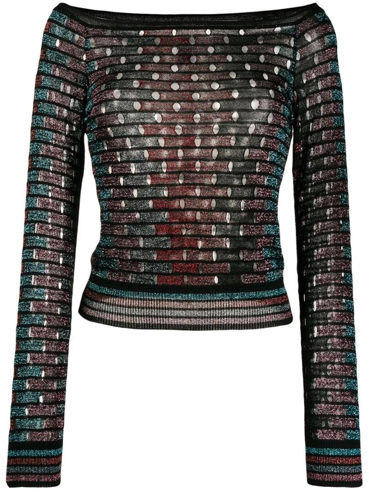 M Missoni Striped Knit Top - Black