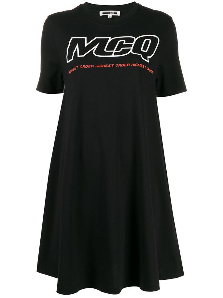 Mcq Alexander Mcqueen Logo Print Babydoll Dress - Black