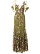 Marchesa Notte Floaty Floral Evening Dress - Green
