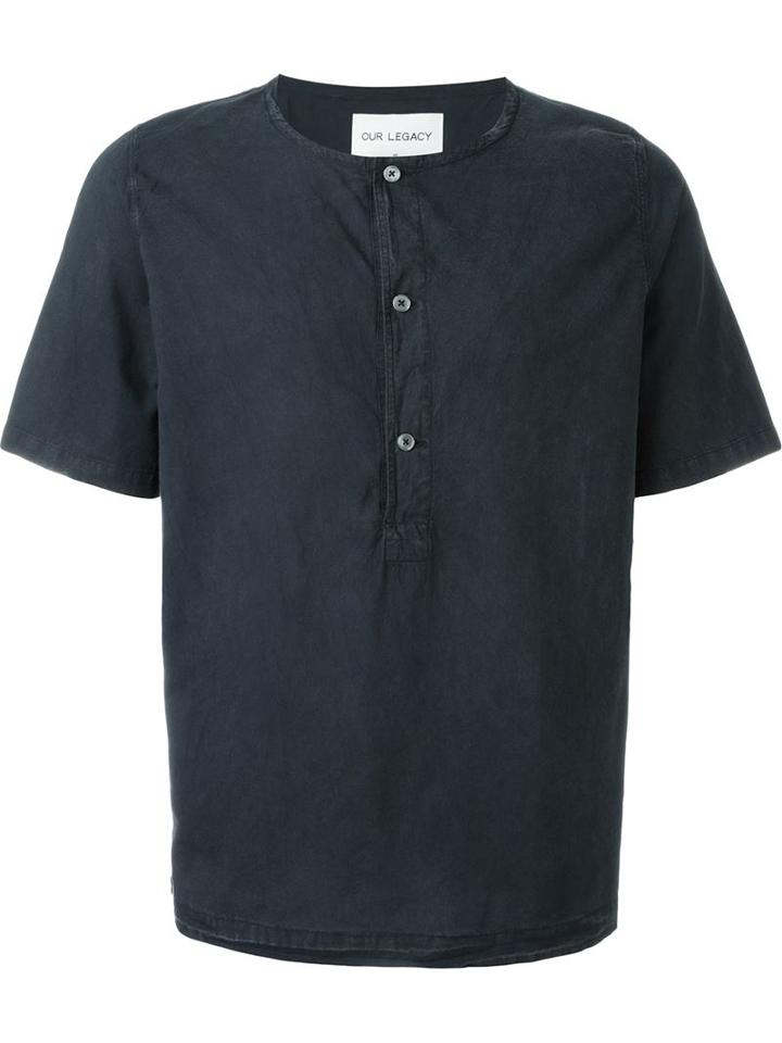 Our Legacy Weaved Henley Plain Button Down T-shirt, Men's, Size: 46, Black, Cotton