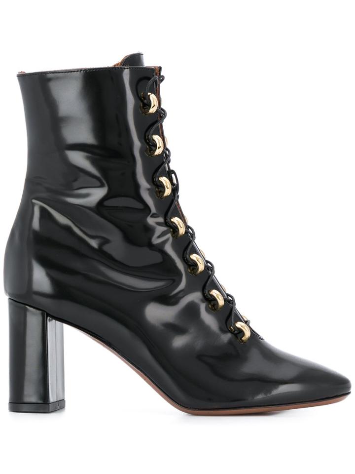 L'autre Chose Patent Lace-up Boots - Black