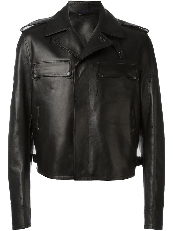 Lanvin Concealed Fastening Jacket, Men's, Size: 46, Black, Lamb Skin/polyester