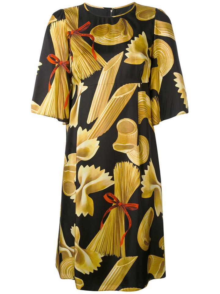 Dolce & Gabbana - Pasta Print Shift Dress - Women - Silk - 40, Black, Silk