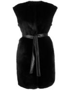 Blancha Sleeveless Belted Coat - Black
