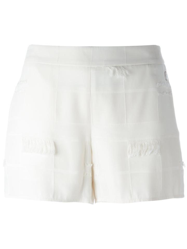 Versace Jeans Frayed Trim Shorts, Women's, Size: 40, White, Polyester/acetate/viscose