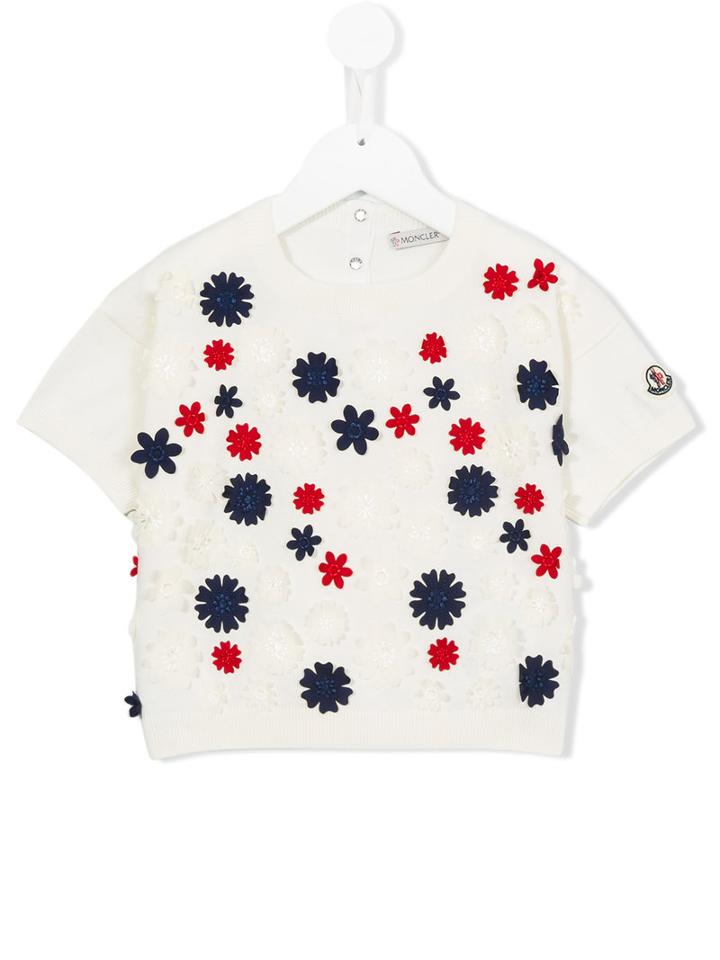 Moncler Kids Floral Appliqué T-shirt, Girl's, Size: 12 Yrs, White