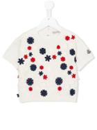 Moncler Kids Floral Appliqué T-shirt, Girl's, Size: 12 Yrs, White