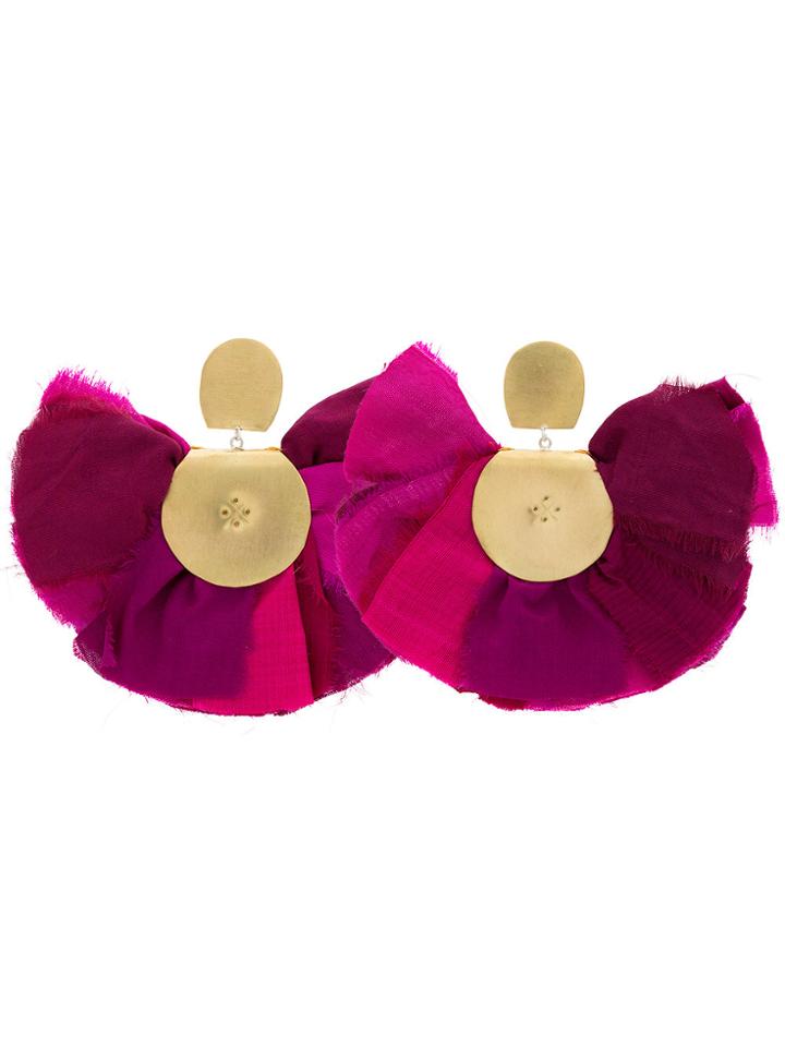 Katerina Makriyianni Purple Hand Fan Silk And Silver Earrings - Pink &