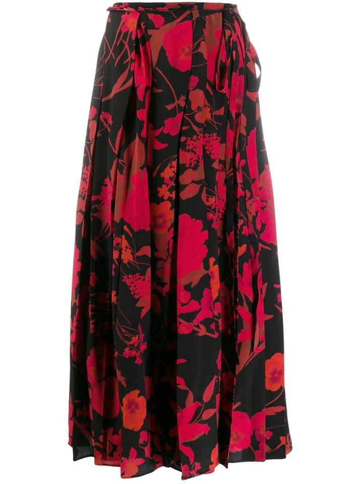 Valentino Floral Print Pleated Skirt - Black