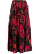 Valentino Floral Print Pleated Skirt - Black