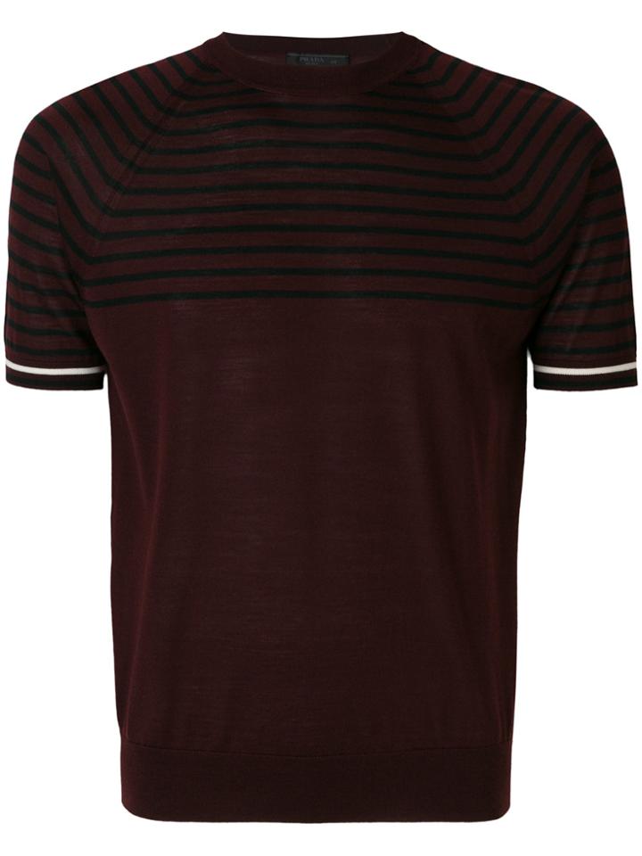 Prada Short Sleeve Striped Sweater - Red