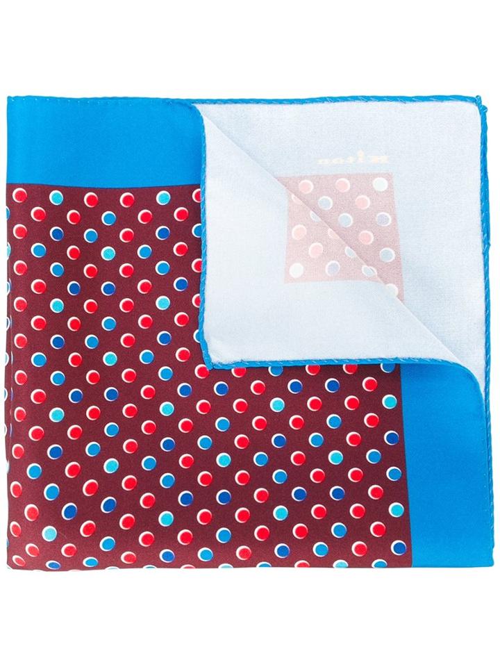 Kiton Dot Print Pocket Square, Blue, Silk