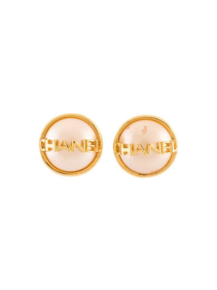 Chanel Vintage Logo Faux Pearl Earrings, Women's, Metallic