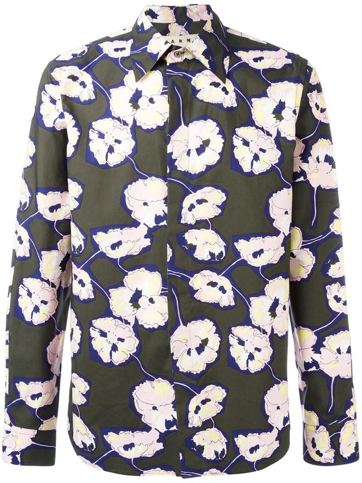 Marni Whisper Print Shirt, Men's, Size: 46, Green, Cotton