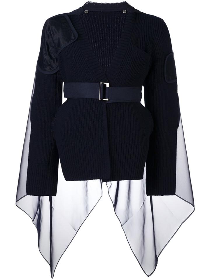 Sacai Ribbed Cape Detail Jumper - Blue
