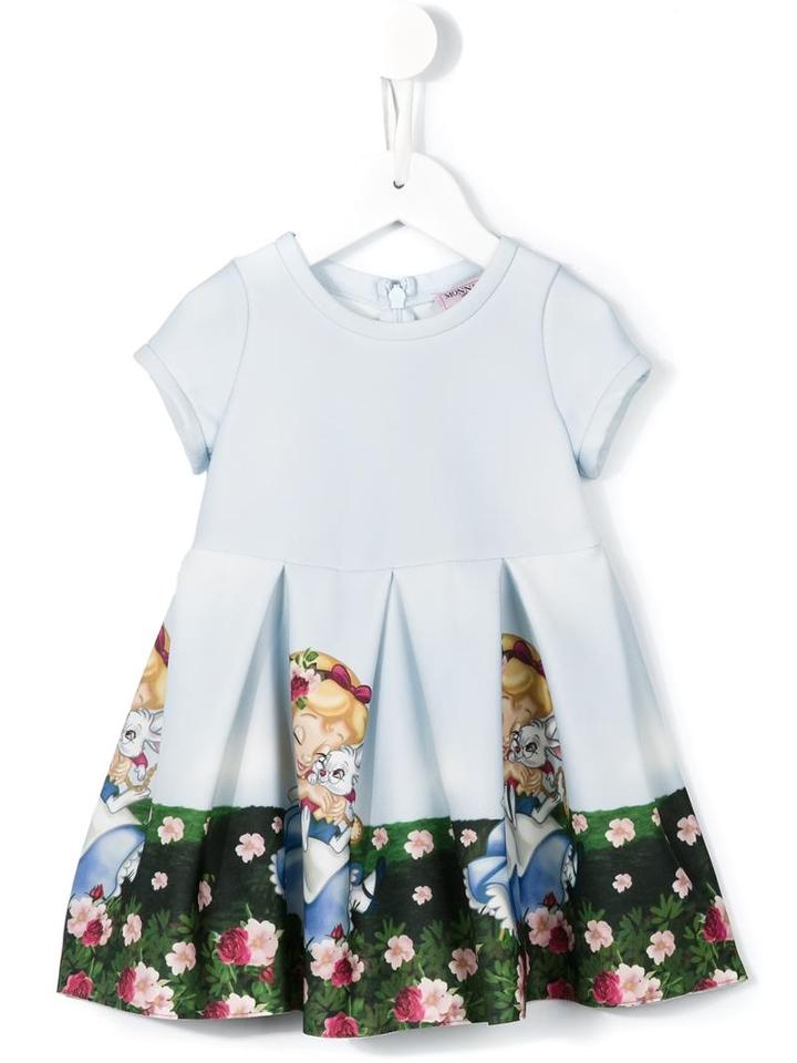Monnalisa Alice In Wonderland Print Dress, Toddler Unisex, Size: 18 Mth, Blue, Polyester/spandex/elastane