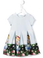 Monnalisa Alice In Wonderland Print Dress, Toddler Unisex, Size: 18 Mth, Blue, Polyester/spandex/elastane