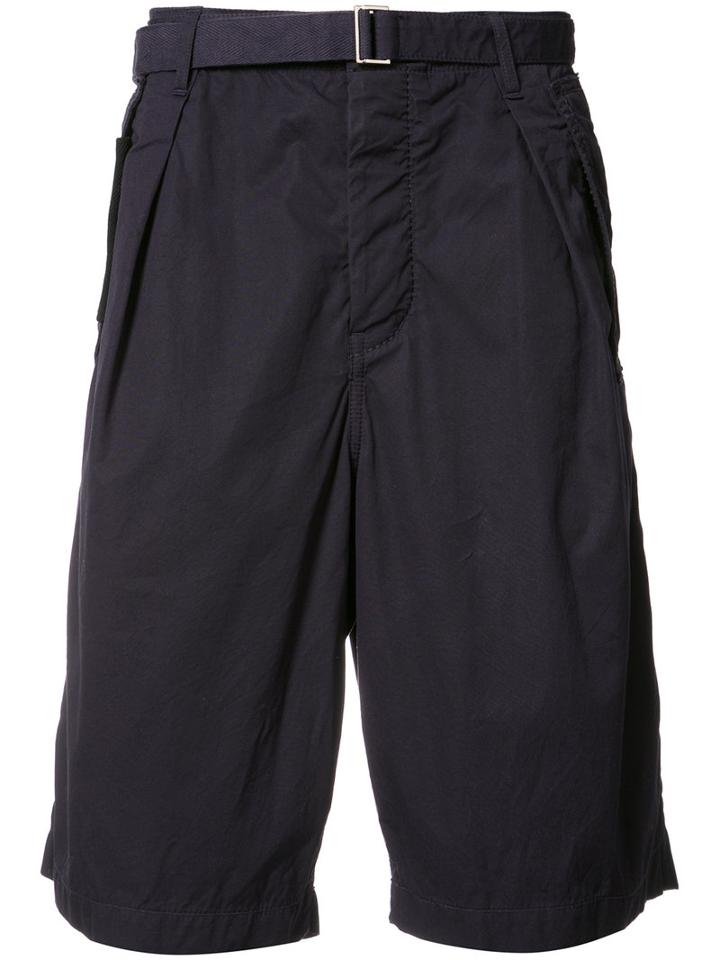 Sacai Belted Bermuda Shorts, Men's, Size: 2, Blue, Cotton