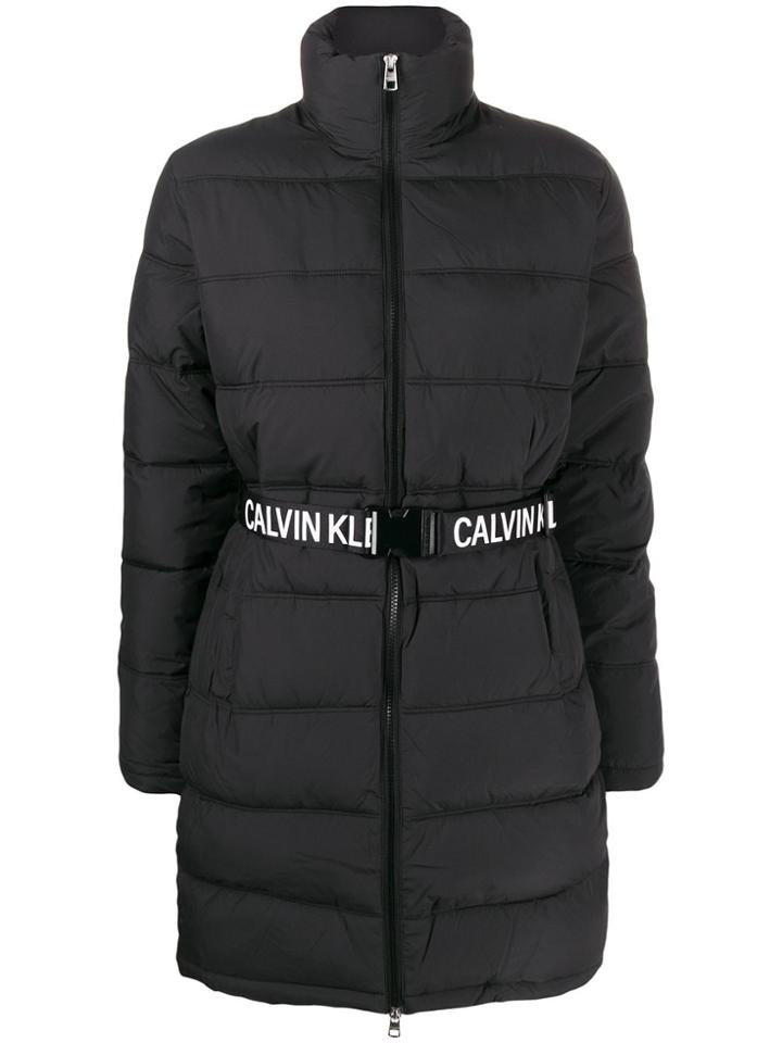 Calvin Klein Jeans Logo Belt Puffer Coat - Black