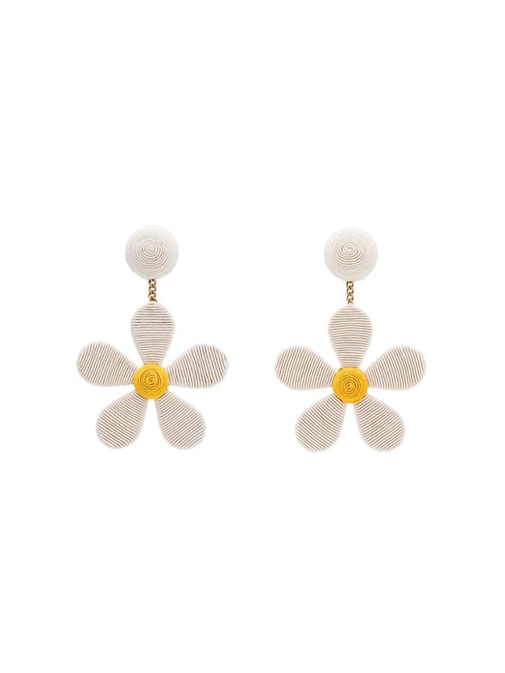 Rebecca De Ravenel White Clip-on Daisy Drop Earrings