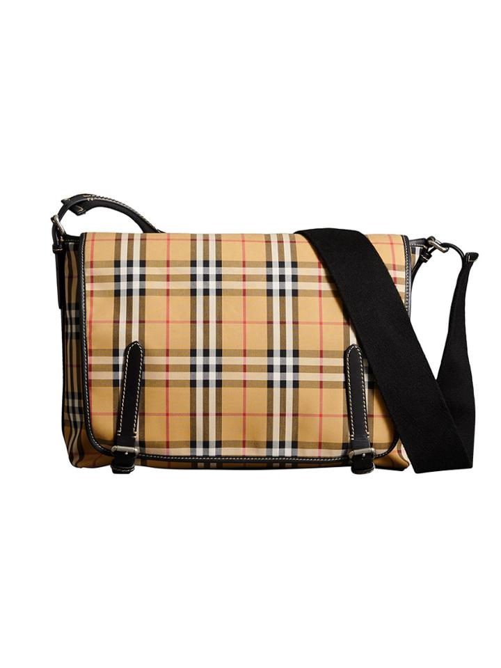 Burberry Large Leather Trim Vintage Check Messenger Bag - Nude &