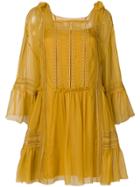 Alberta Ferretti Ruched And Crochet Detailed Dress - Yellow & Orange