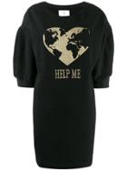 Alberta Ferretti Oversized 'help Me' Print Sweatshirt Dress - Black