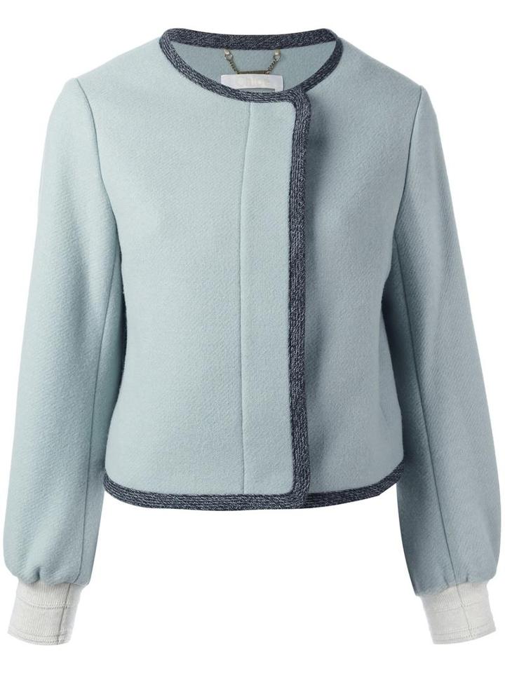 Chloé Cropped Jacket, Women's, Size: 38, Blue, Virgin Wool/polyamide/viscose/cotton