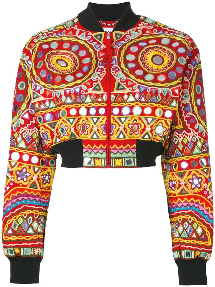 Moschino Mirror Embroidered Bomber Jacket, Women's, Size: 42, Cotton/polyester/rayon