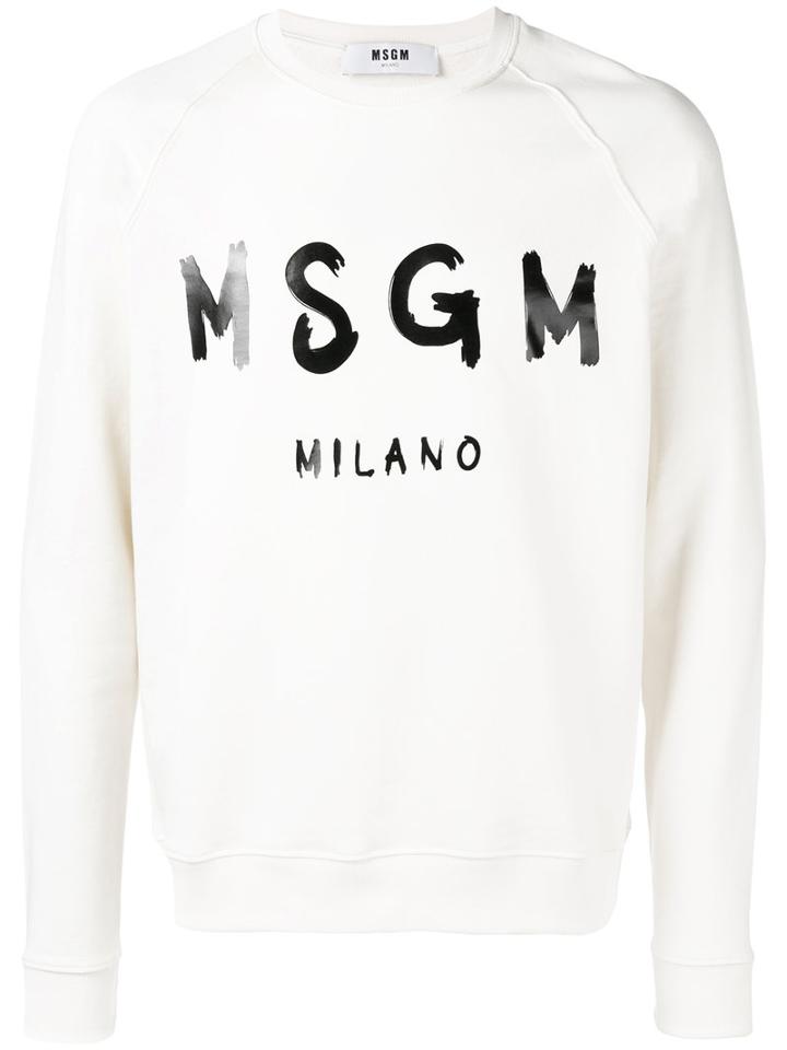 Msgm Logo Print Sweatshirt, Men's, Size: Small, White, Cotton
