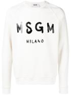 Msgm Logo Print Sweatshirt, Men's, Size: Small, White, Cotton