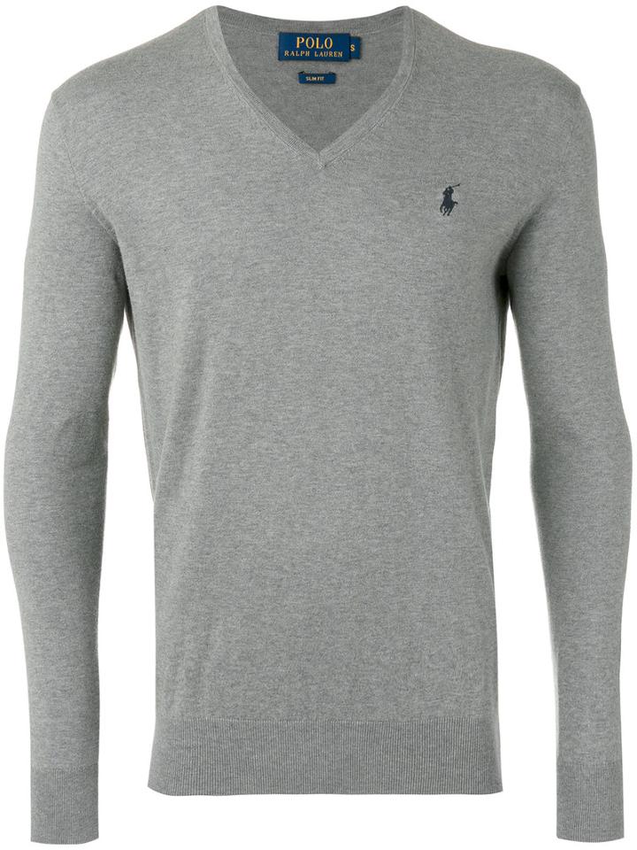 Polo Ralph Lauren V-neck Sweater, Men's, Size: Xl, Grey, Cotton/cashmere