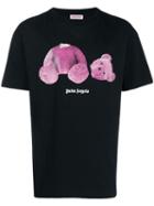 Palm Angels Logo Bear Print T-shirt - Black