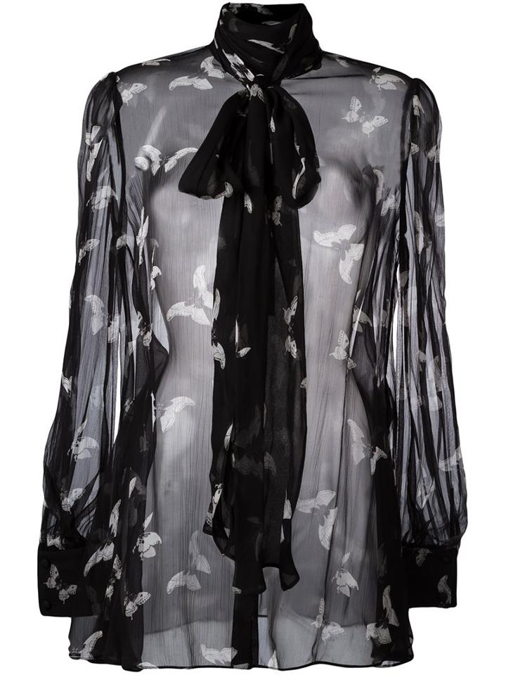 Alexander Mcqueen Moth Print Blouse, Women's, Size: 42, Black, Silk