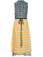 R13 Contrast Plaid Midi Dress - Blue