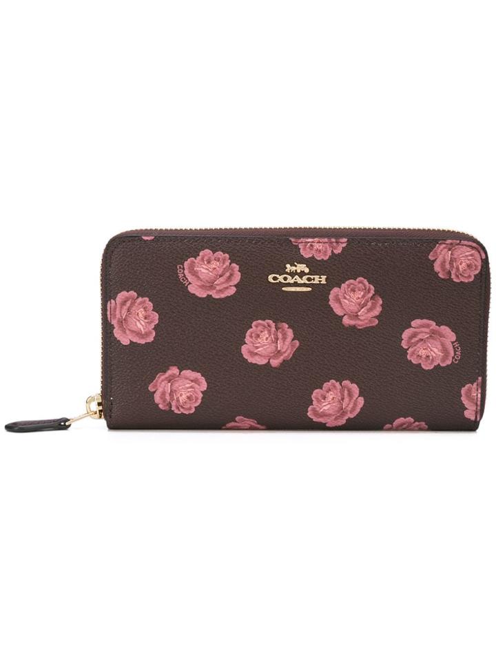 Coach Rose Print Accordion Zip Wallet - Black