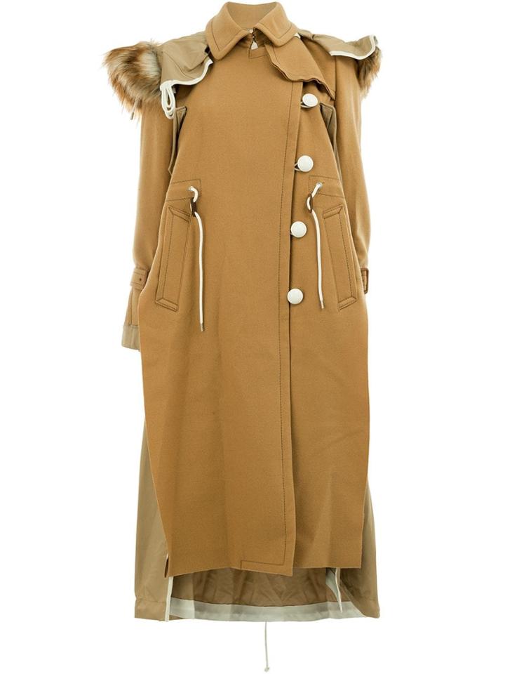Sacai Faux Fur Hooded Coat - Brown