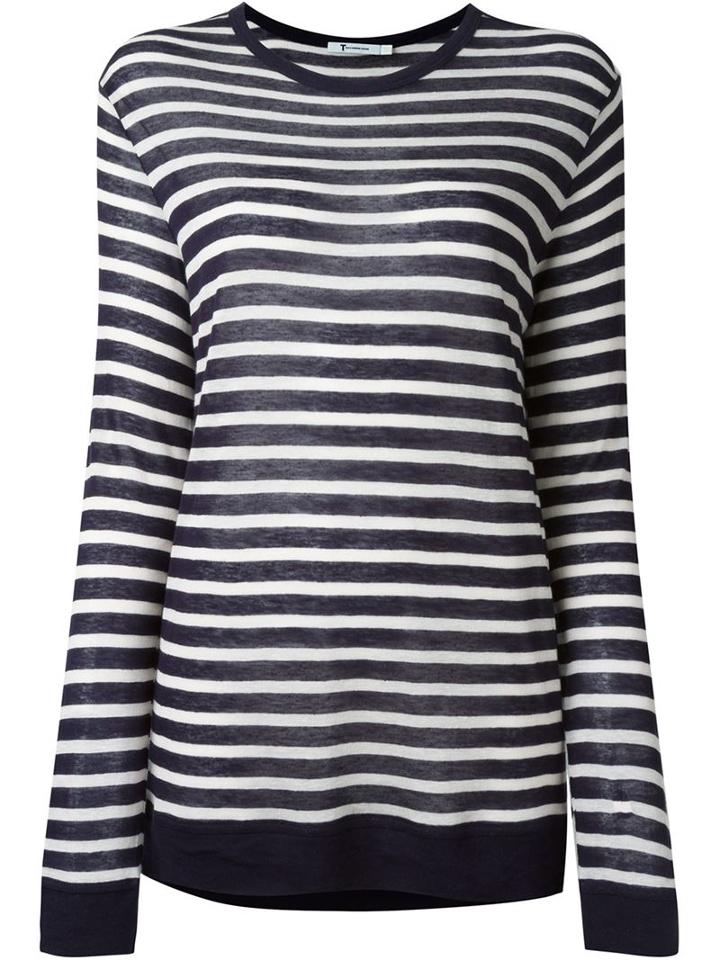 T By Alexander Wang Striped T-shirt, Women's, Size: L, Blue, Rayon/linen/flax