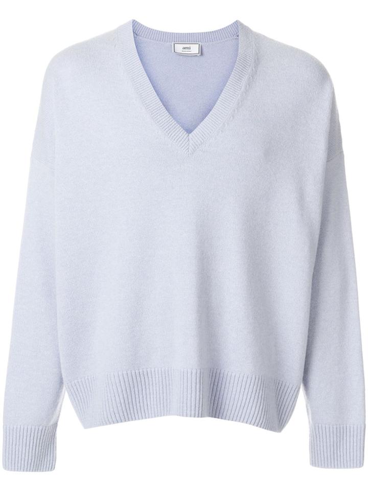 Ami Alexandre Mattiussi Oversized V Neck Sweater - Blue
