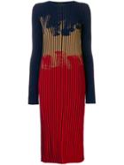Rokh Brush Painted Effect Fitted Dress - Red