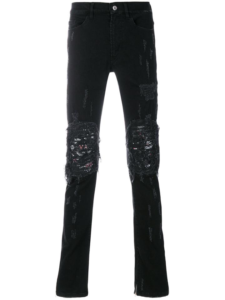 Mjb Ripped Patch Slim Fit Jeans - Black
