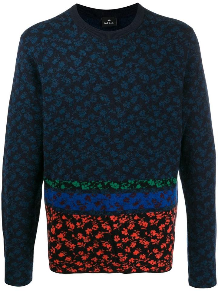 Ps Paul Smith Patterned Long Sleeve Jumper - Blue