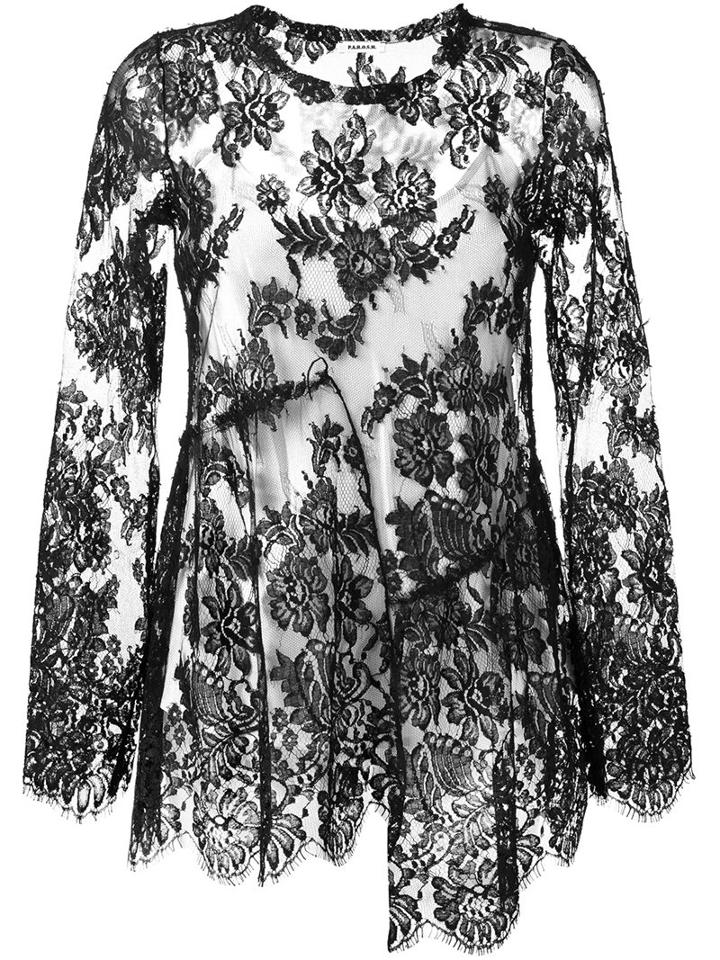 P.a.r.o.s.h. Semi Sheer Lace Overlay Blouse, Women's, Size: Large, Black, Cotton/polyamide/acetate/viscose