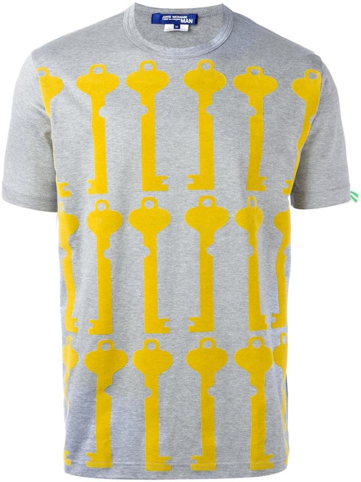 Junya Watanabe Comme Des Garçons Man Keys Print T-shirt, Men's, Size: Large, Grey, Cotton